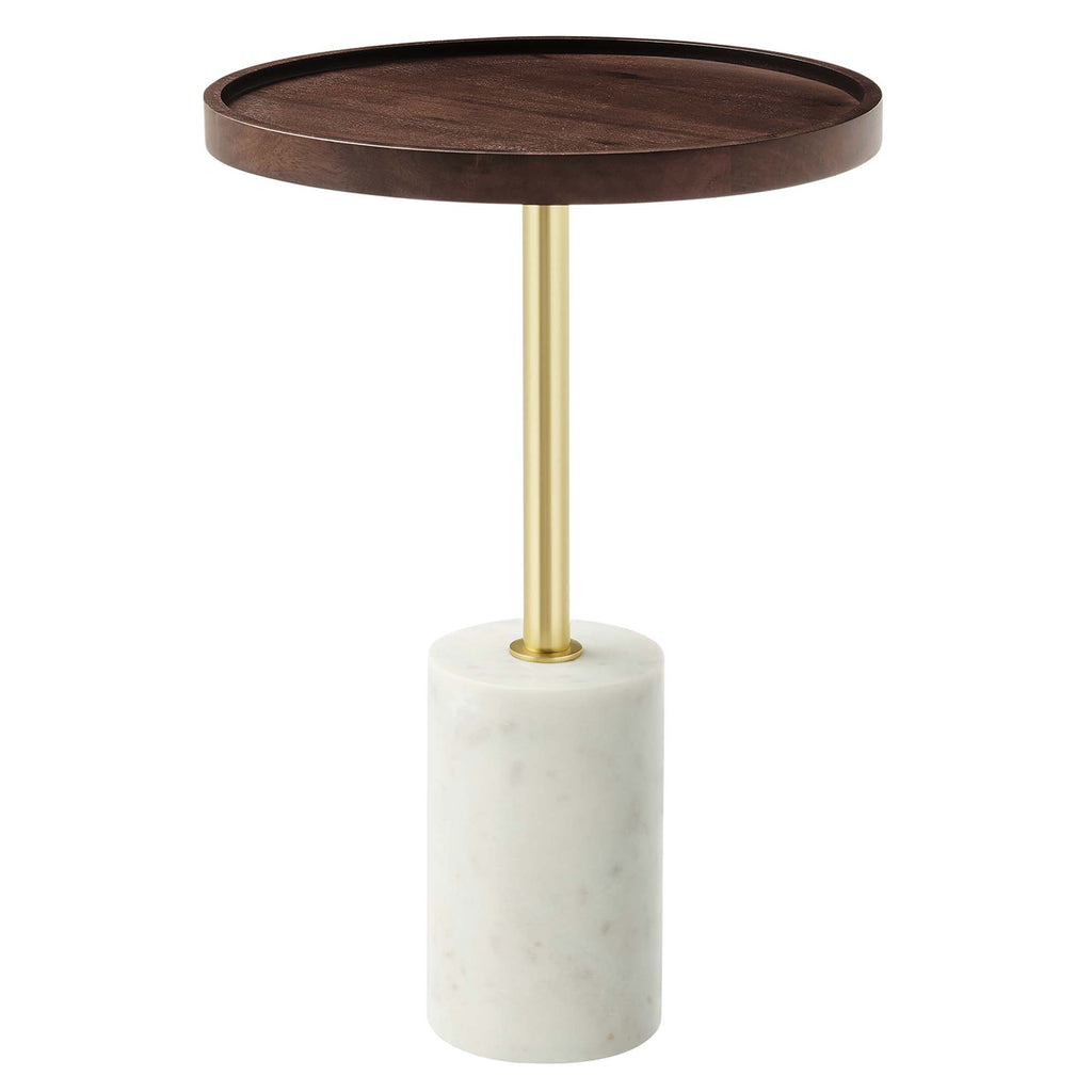 Amina Round Acacia Wood Side Table - White Walnut