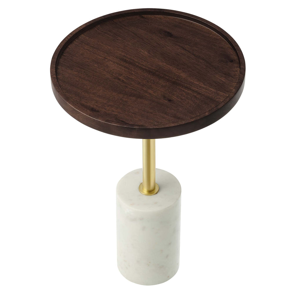 Amina Round Acacia Wood Side Table - White Walnut