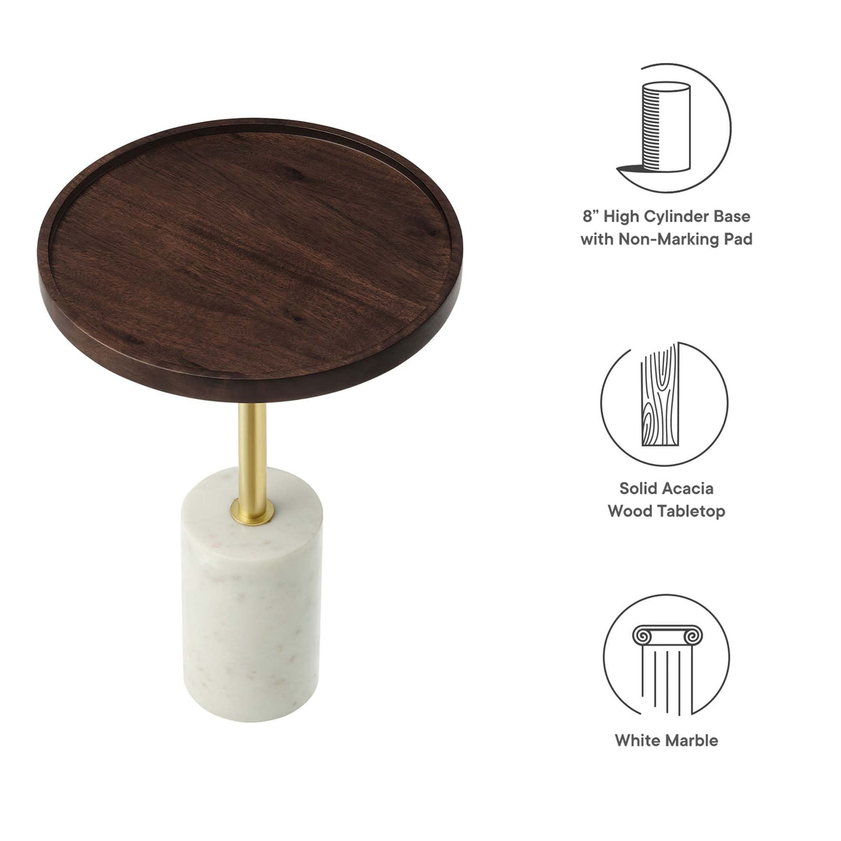 Amina Round Acacia Wood Side Table - White Walnut