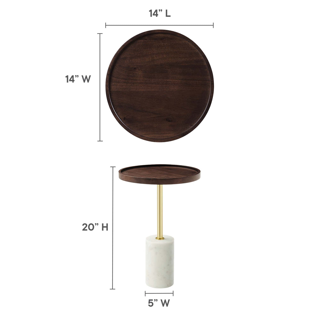 Amina Round Acacia Wood Side Table - White Walnut