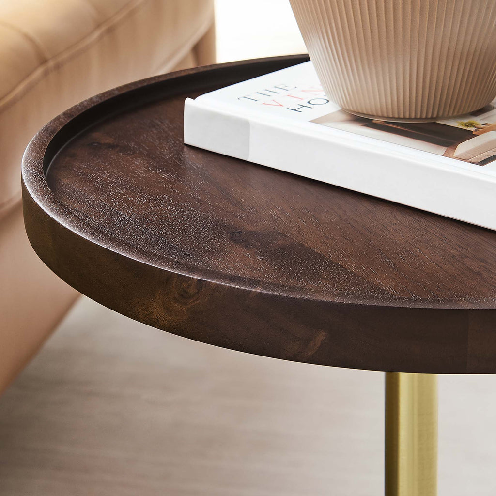 Amina Round Acacia Wood Side Table - White Walnut