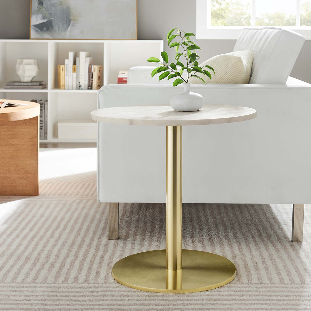 Viva Round White Marble Side Table - Brass White