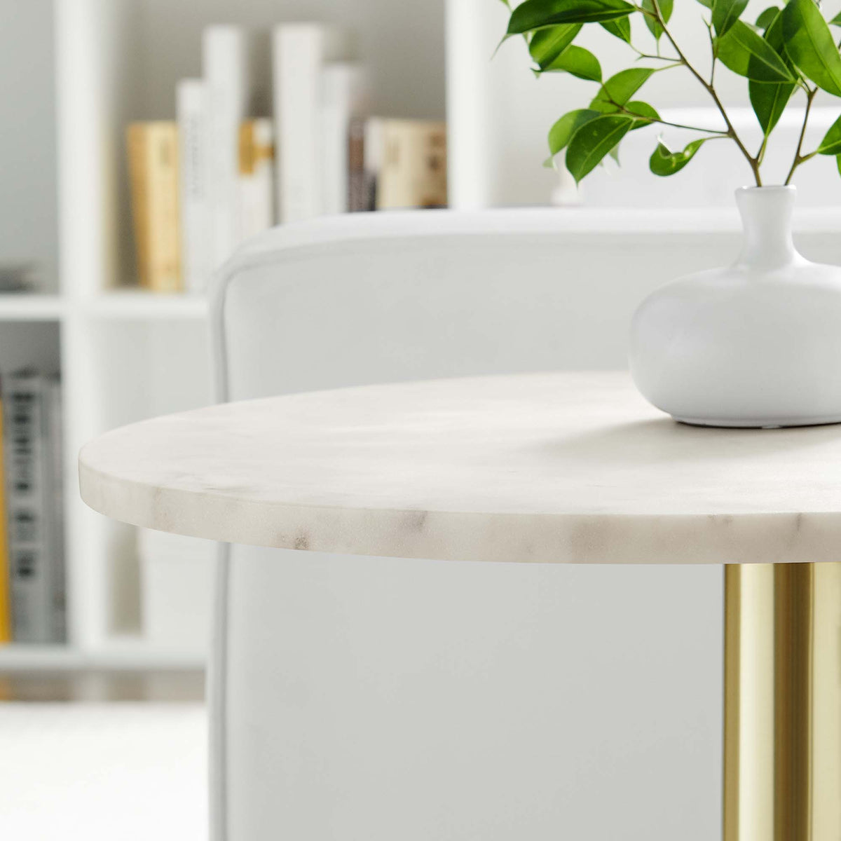Viva Round White Marble Side Table - Brass White