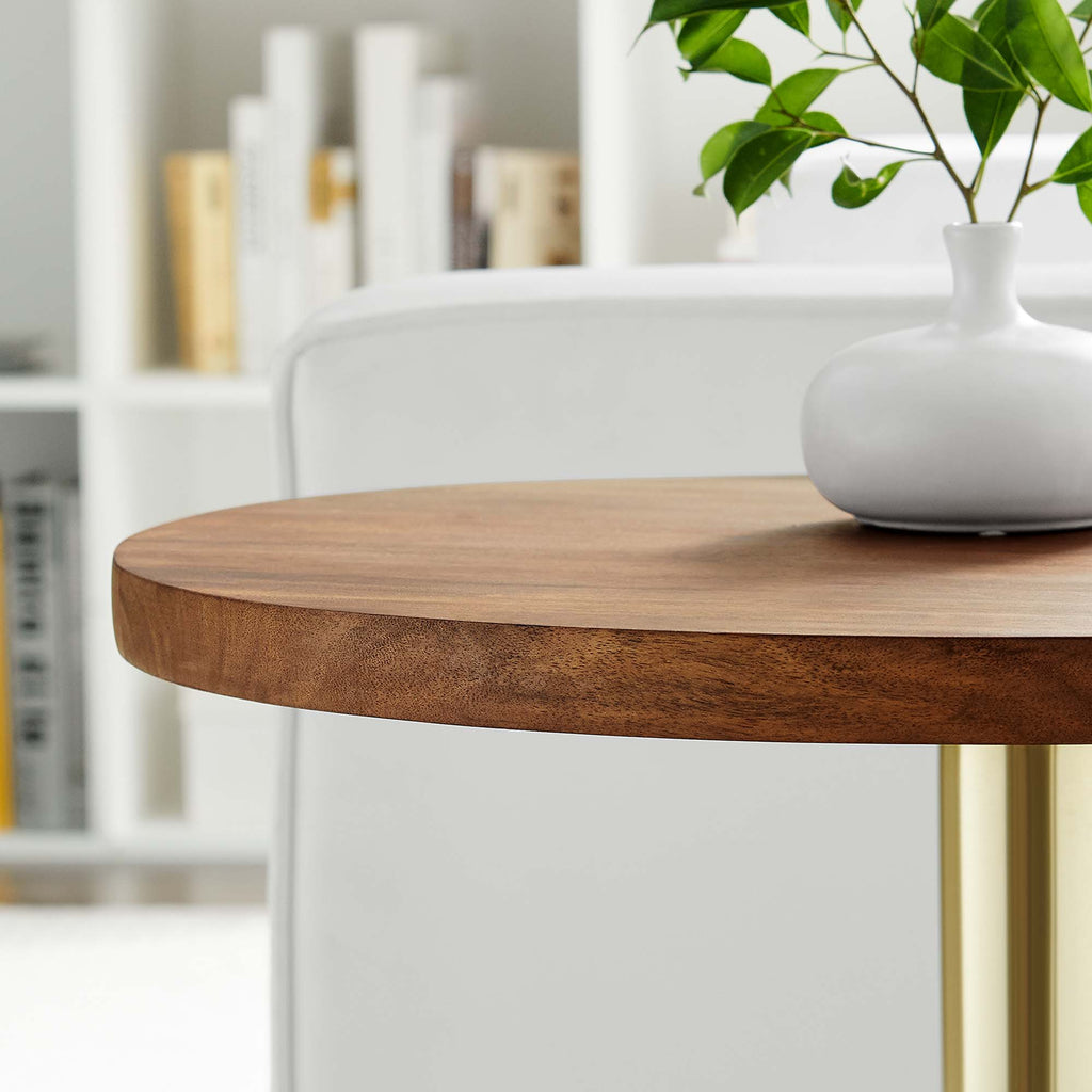 Viva Round Acacia Wood Side Table - Brass Light Oak
