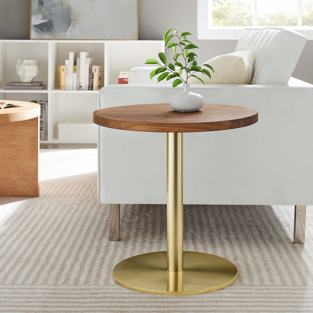 Viva Round Acacia Wood Side Table - Brass Light Oak