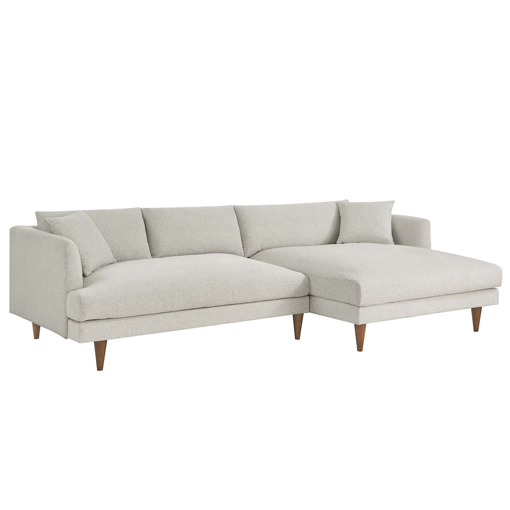 Zoya Right-Facing Down Filled Overstuffed Sectional Sofa - Heathered Weave Ivory