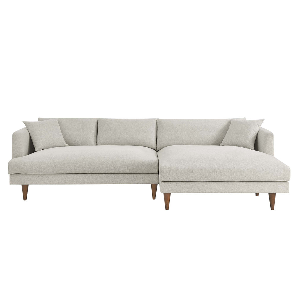 Zoya Right-Facing Down Filled Overstuffed Sectional Sofa - Heathered Weave Ivory