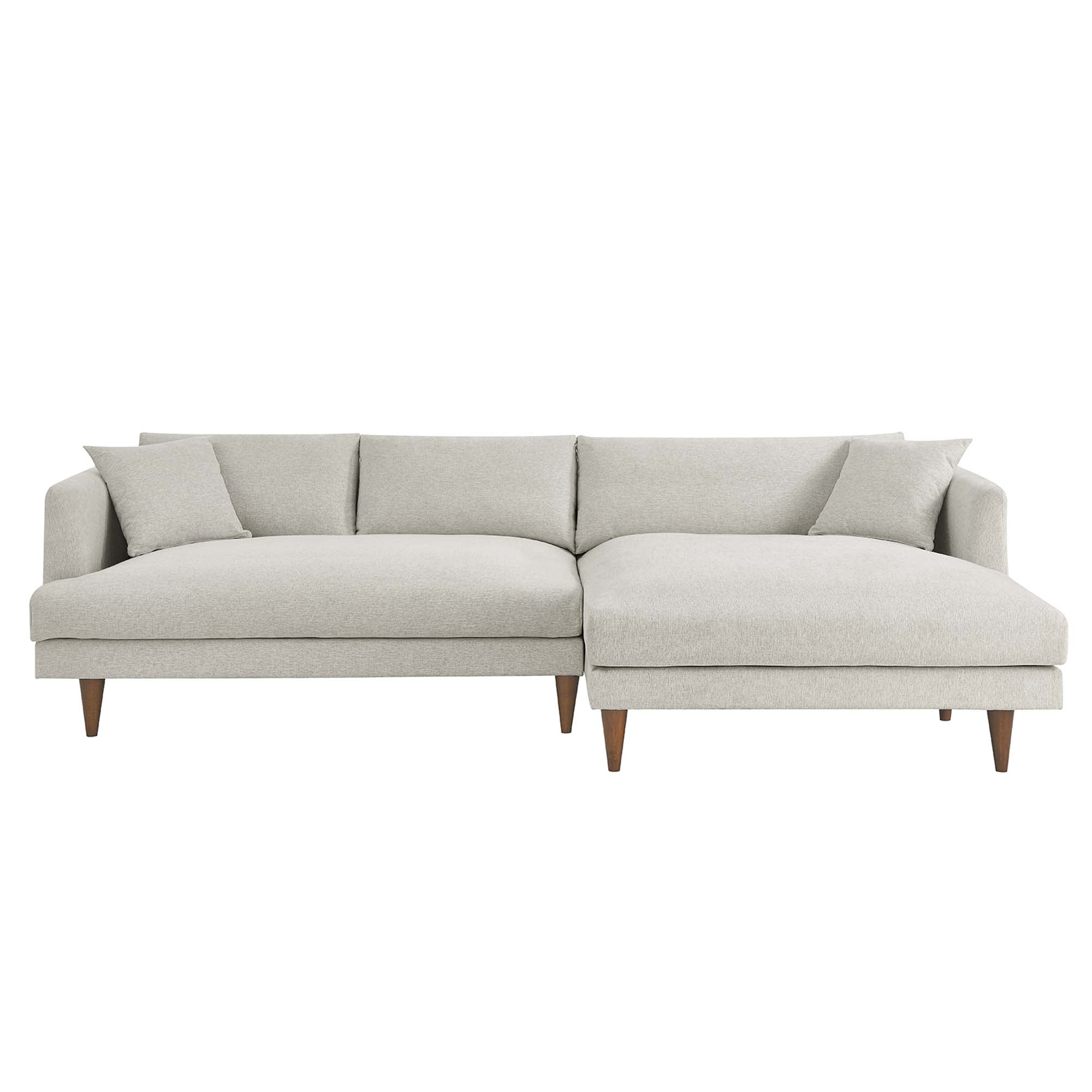 Zoya Right-Facing Down Filled Overstuffed Sectional Sofa - Heathered Weave Ivory
