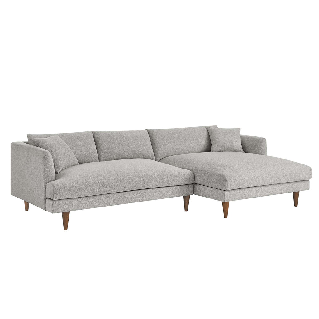 Zoya Right-Facing Down Filled Overstuffed Sectional Sofa - Heathered Weave Light Gray