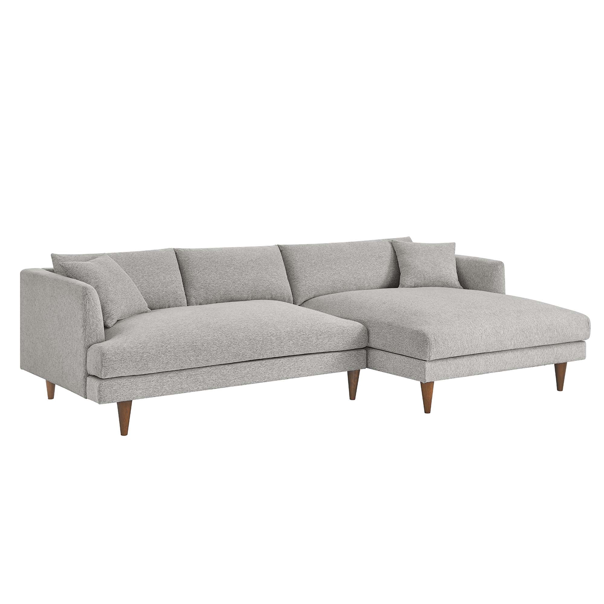 Zoya Right-Facing Down Filled Overstuffed Sectional Sofa - Heathered Weave Light Gray