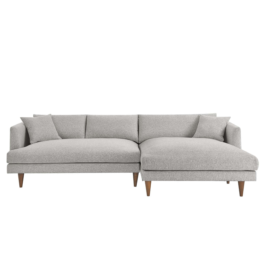Zoya Right-Facing Down Filled Overstuffed Sectional Sofa - Heathered Weave Light Gray