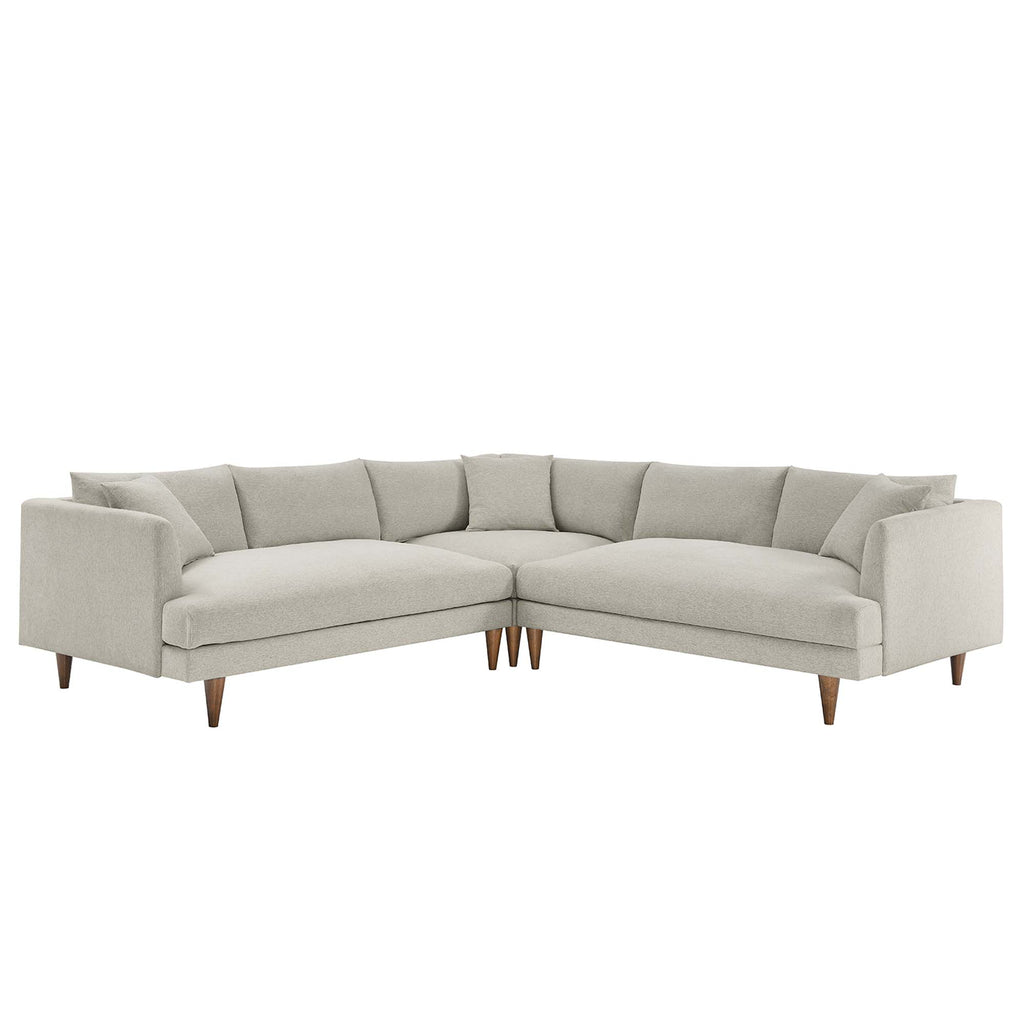Zoya 3 Piece Down Filled Overstuffed Sectional Sofa - Heathered Weave Ivory
