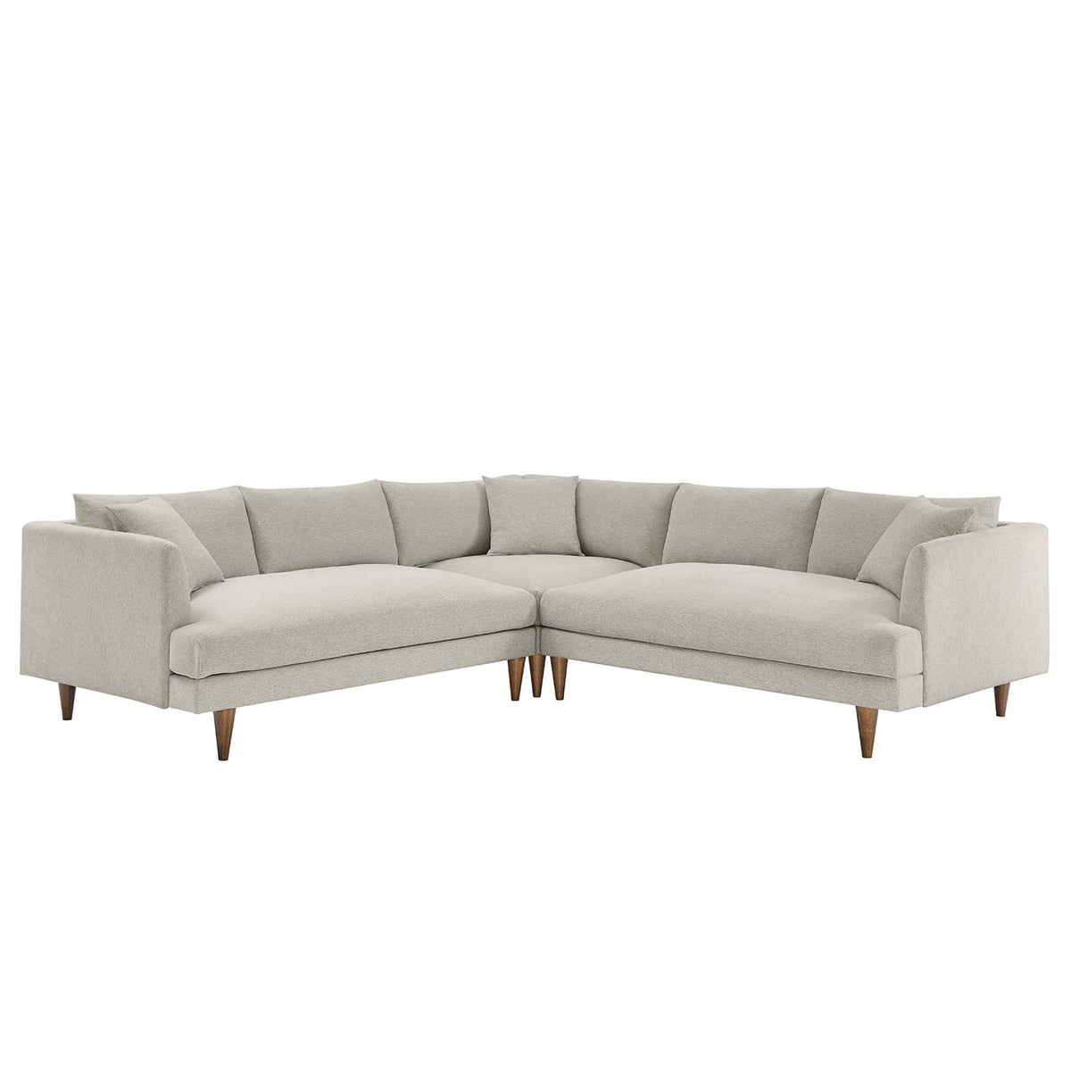 Zoya 3 Piece Down Filled Overstuffed Sectional Sofa - Heathered Weave Ivory