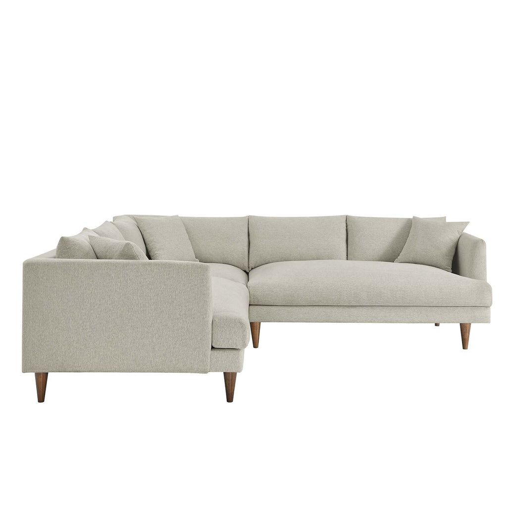 Zoya 3 Piece Down Filled Overstuffed Sectional Sofa - Heathered Weave Ivory