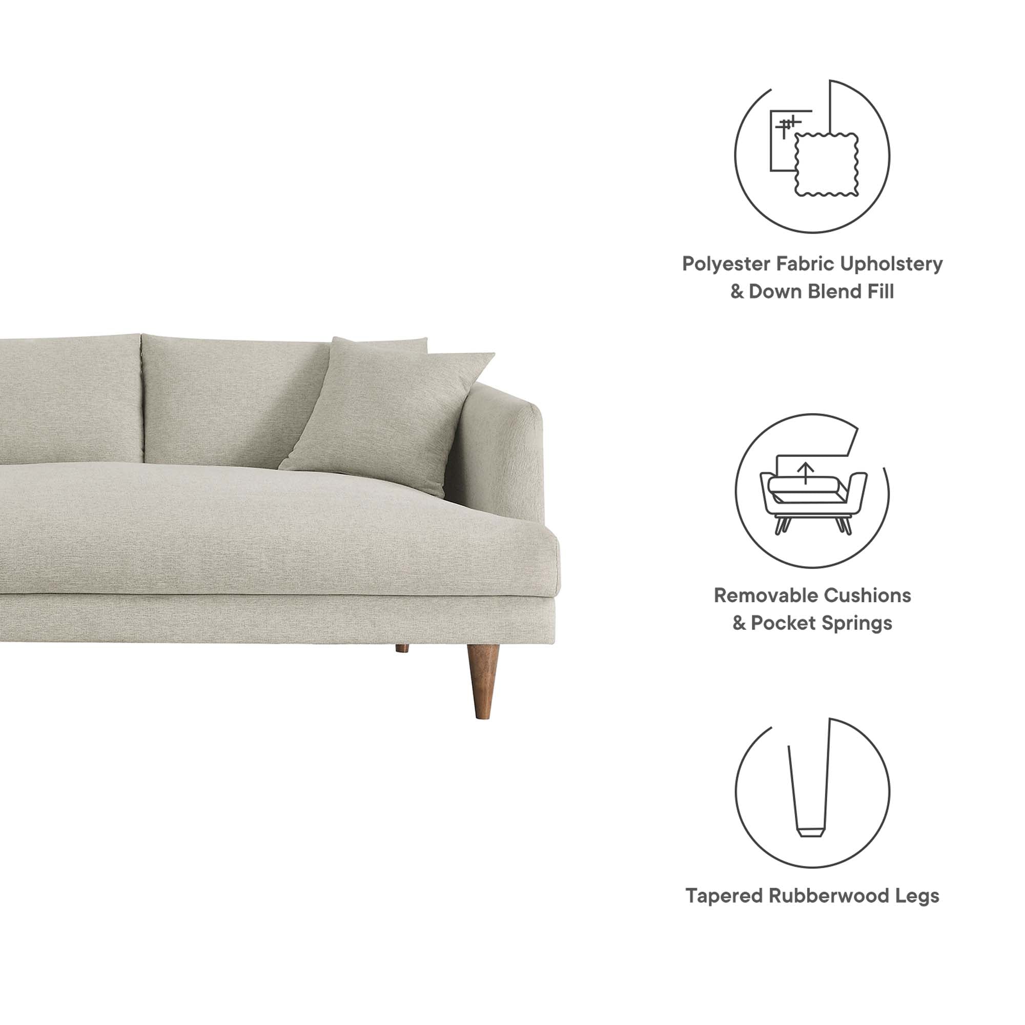 Zoya 3 Piece Down Filled Overstuffed Sectional Sofa - Heathered Weave Ivory