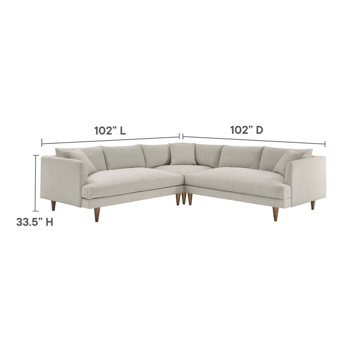 Zoya 3 Piece Down Filled Overstuffed Sectional Sofa - Heathered Weave Ivory