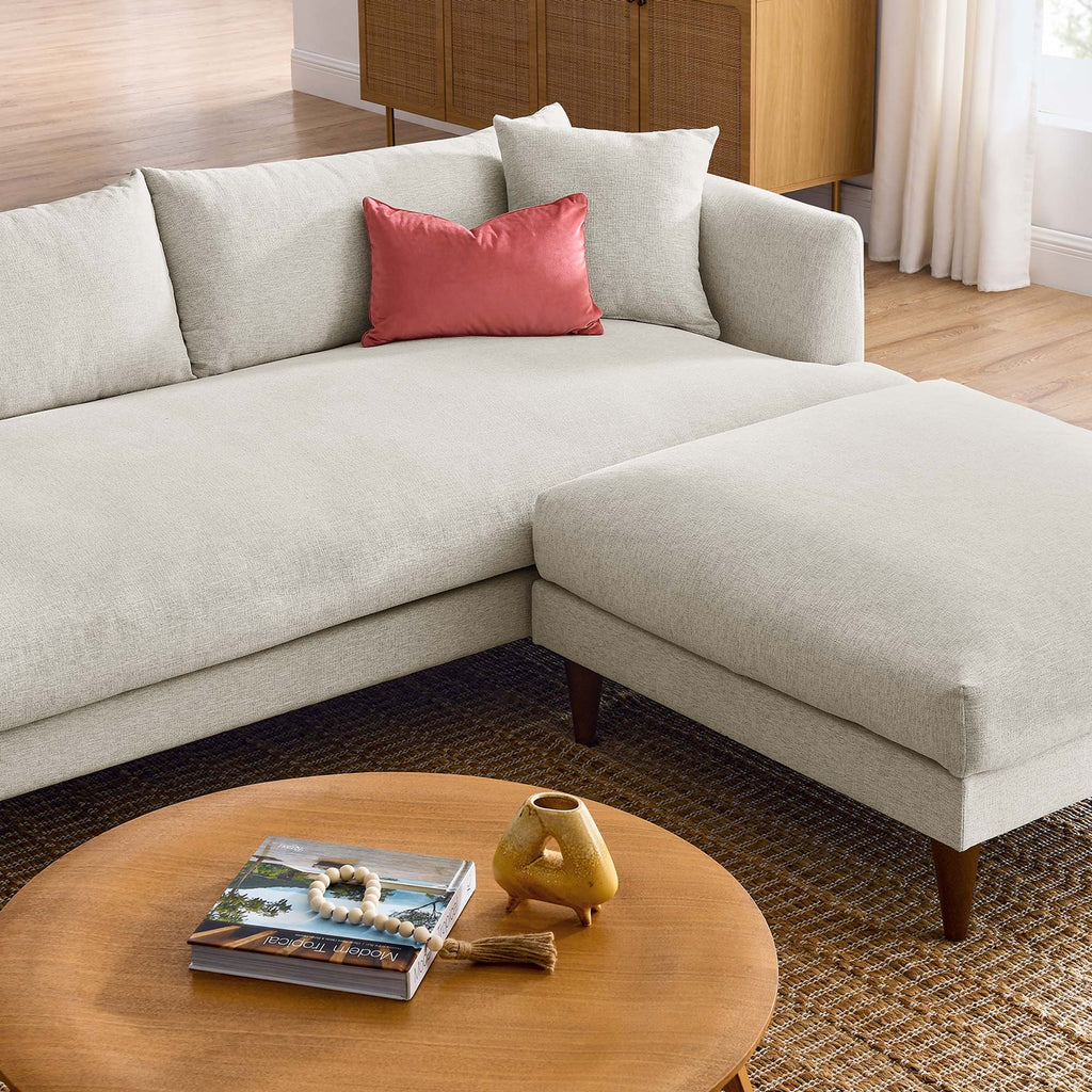 Zoya Down Filled Overstuffed Sofa and Ottoman Set - Heathered Weave Ivory