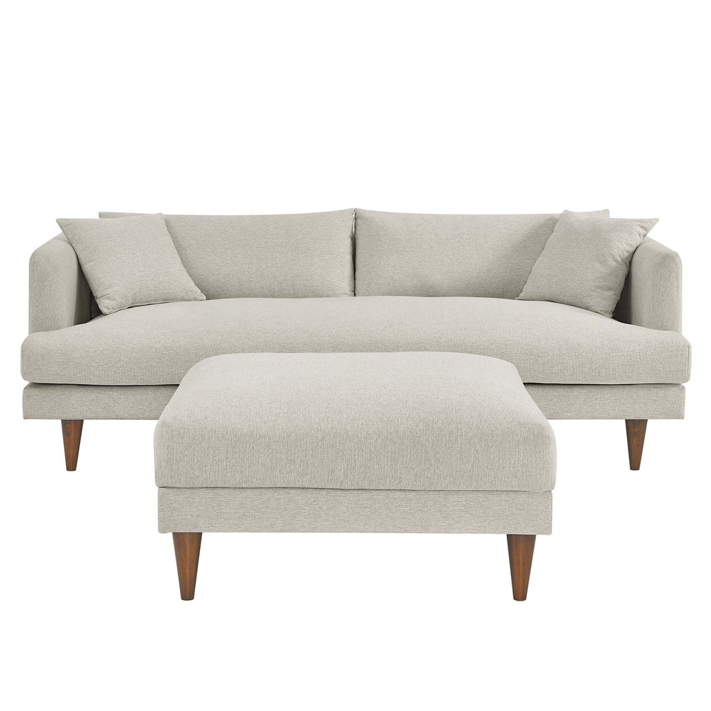Zoya Down Filled Overstuffed Sofa and Ottoman Set - Heathered Weave Ivory