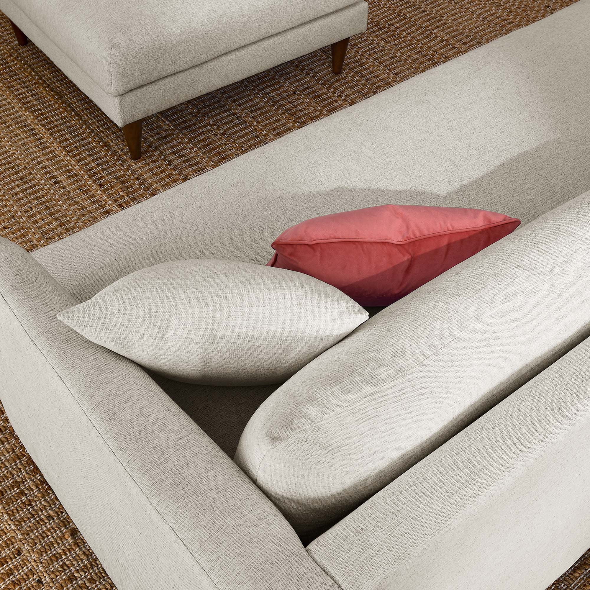 Zoya Down Filled Overstuffed Sofa and Ottoman Set - Heathered Weave Ivory