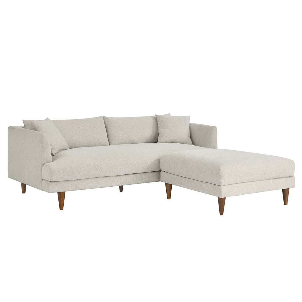 Zoya Down Filled Overstuffed Sofa and Ottoman Set - Heathered Weave Ivory
