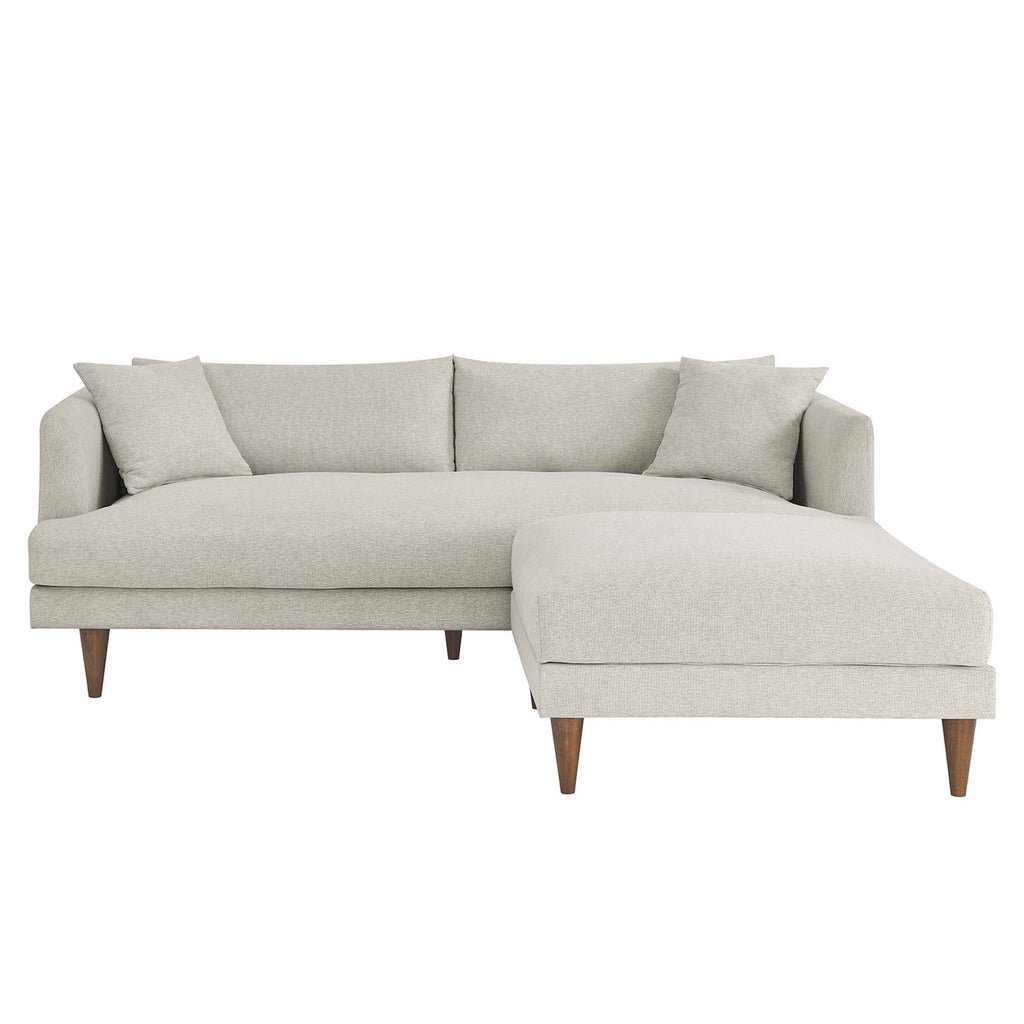 Zoya Down Filled Overstuffed Sofa and Ottoman Set - Heathered Weave Ivory