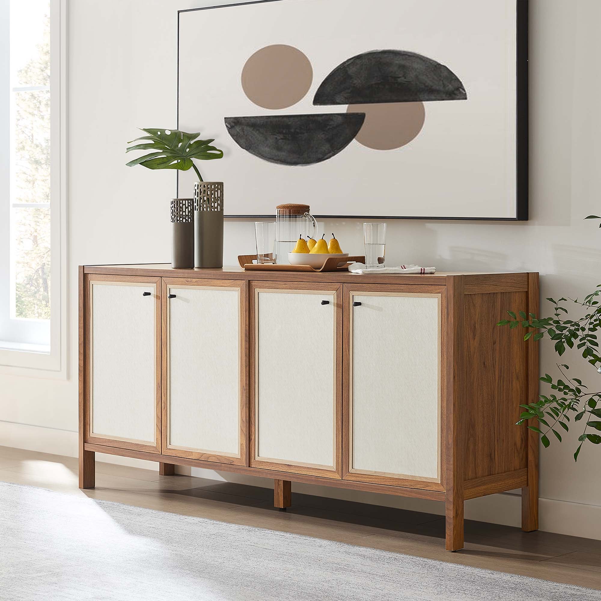 Capri 65" Wood Grain Sideboard Storage Cabinet - Walnut