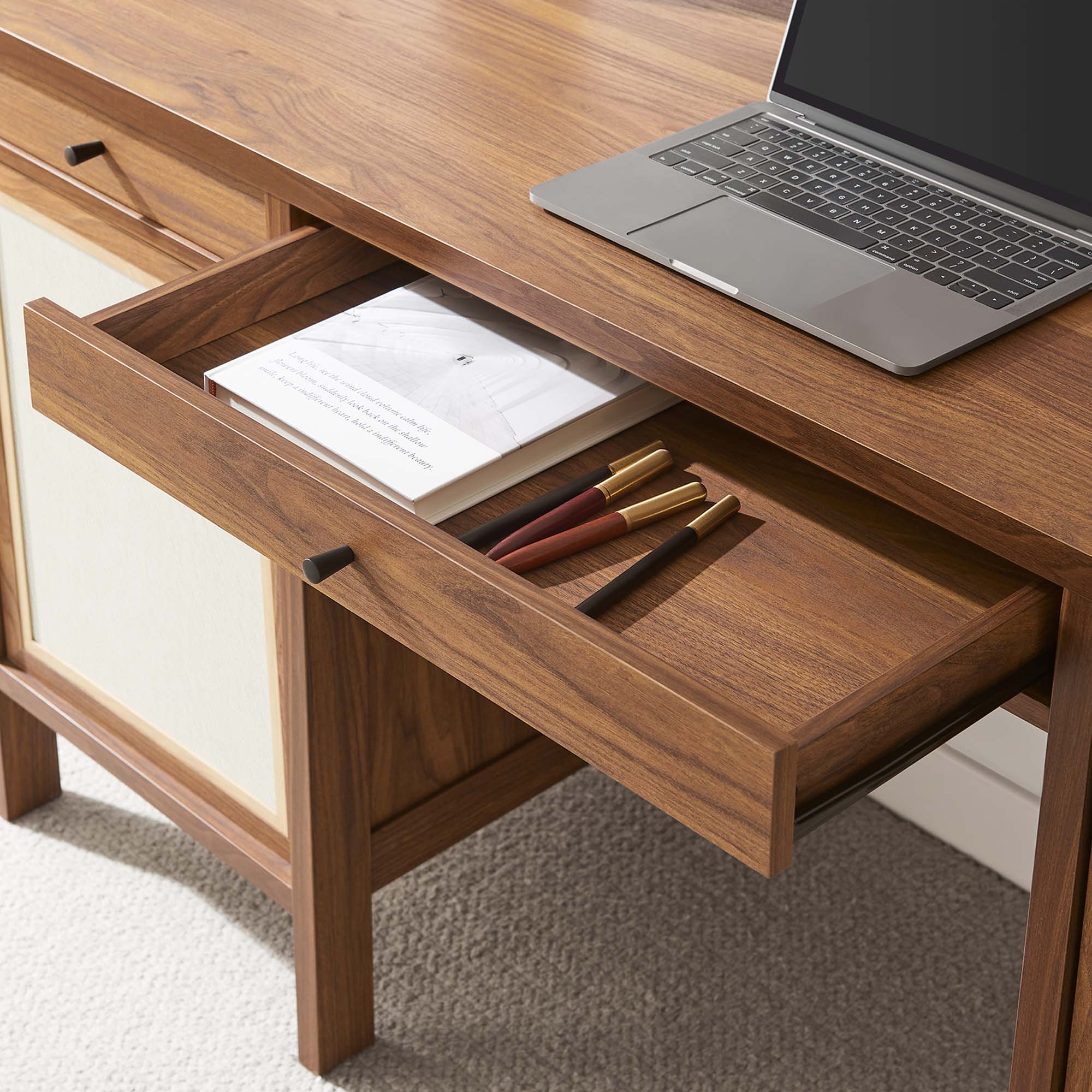 Capri 58" Wood Grain Office Desk - Walnut