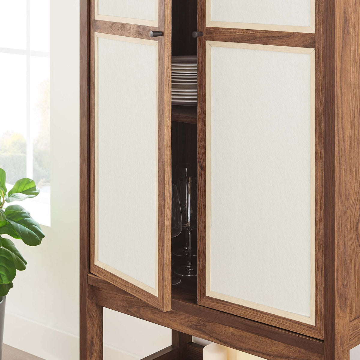 Capri Tall Wood Grain Standing Storage Cabinet - Walnut