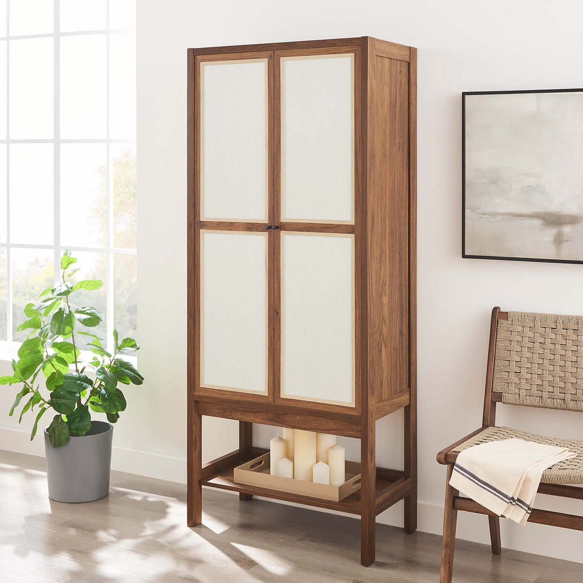 Capri Tall Wood Grain Standing Storage Cabinet - Walnut