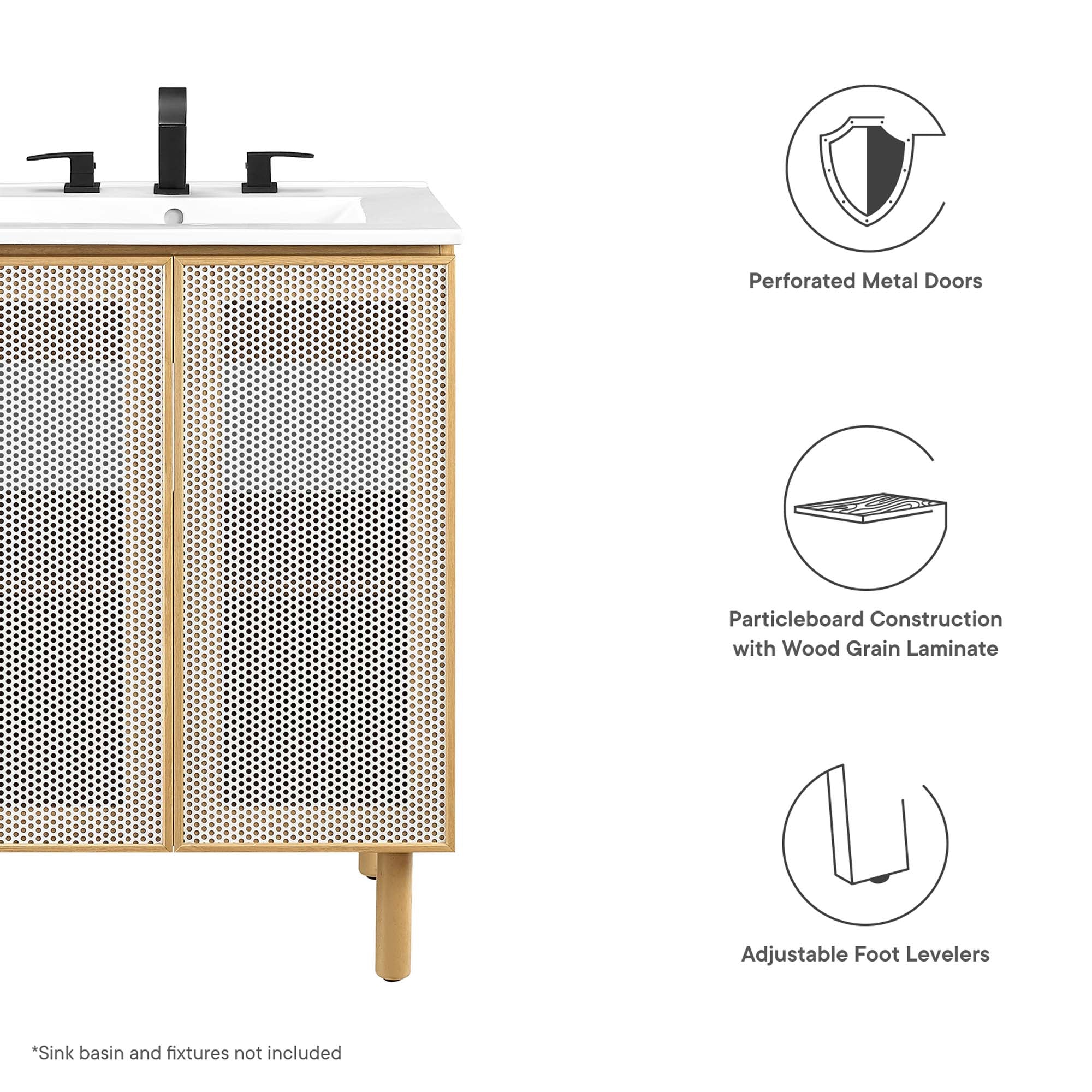 Calla 24" Perforated Metal Bathroom Vanity Cabinet (Sink Basin Not Included) - Oak