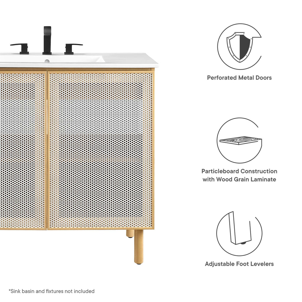 Calla 36" Perforated Metal Bathroom Vanity Cabinet (Sink Basin Not Included) - Oak