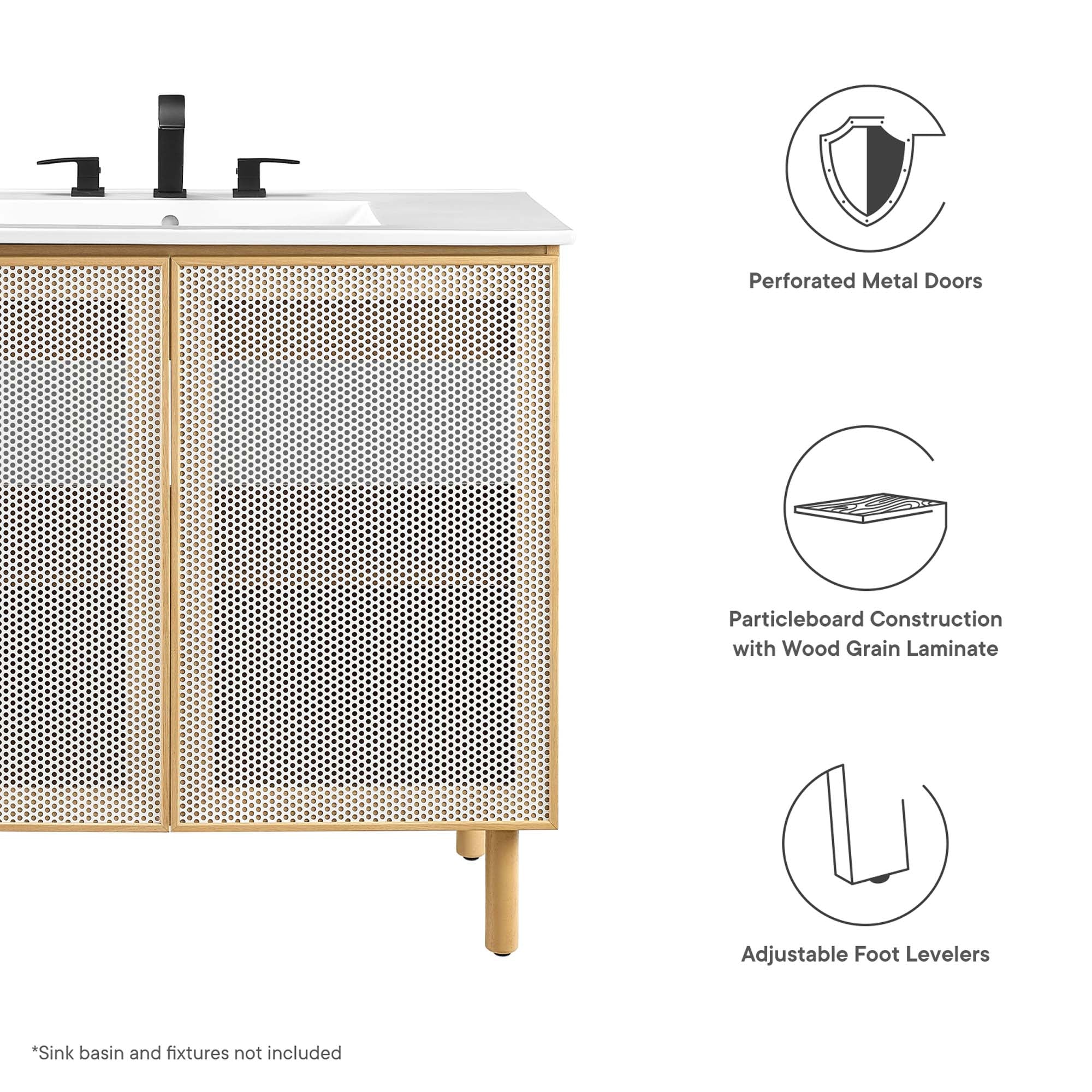 Calla 36" Perforated Metal Bathroom Vanity Cabinet (Sink Basin Not Included) - Oak