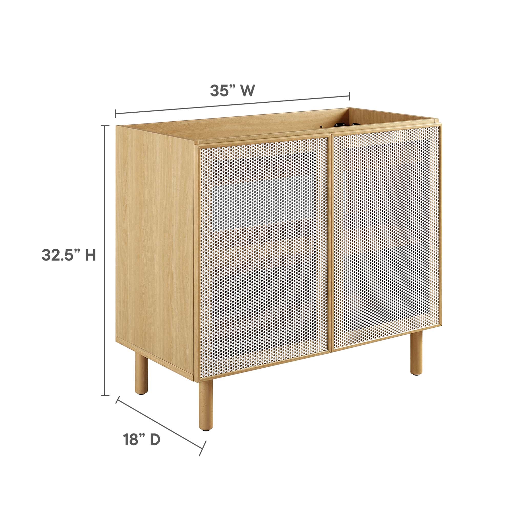 Calla 36" Perforated Metal Bathroom Vanity Cabinet (Sink Basin Not Included) - Oak