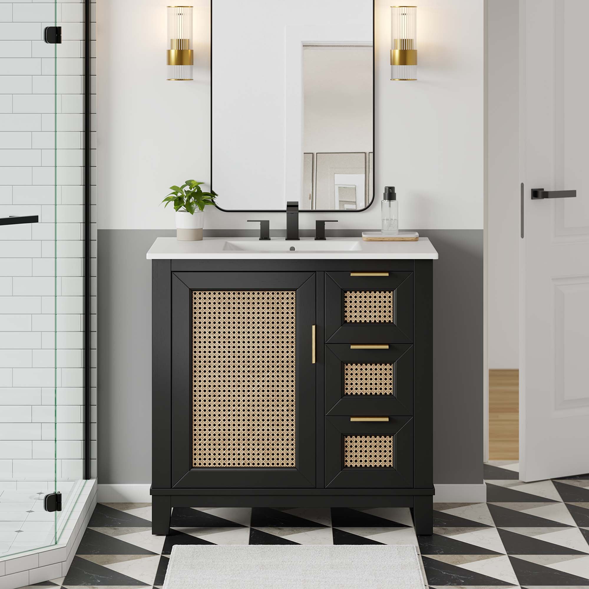 Dixie 36" Solid Wood Bathroom Vanity Cabinet (Sink Basin Not Included) - Black