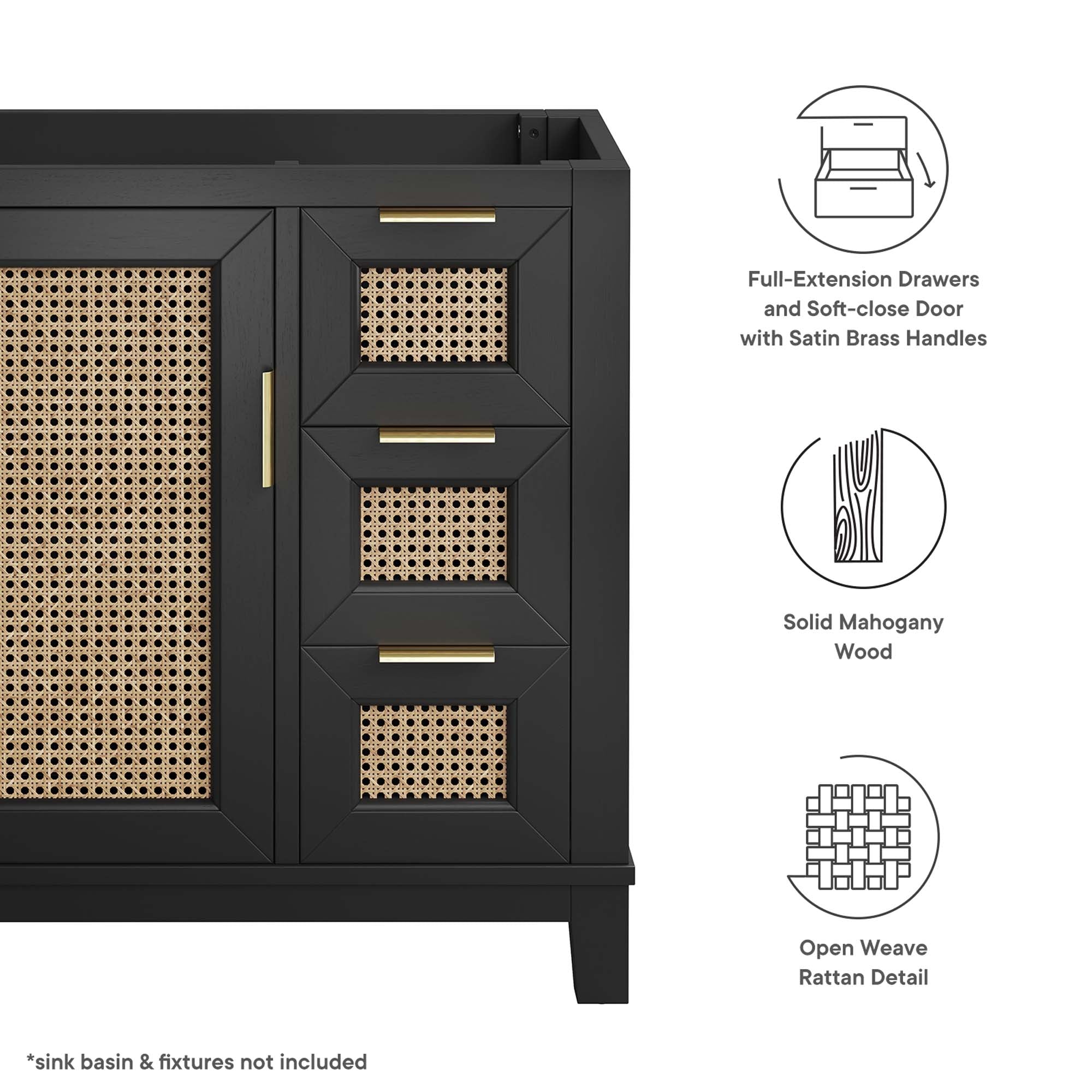 Dixie 36" Solid Wood Bathroom Vanity Cabinet (Sink Basin Not Included) - Black