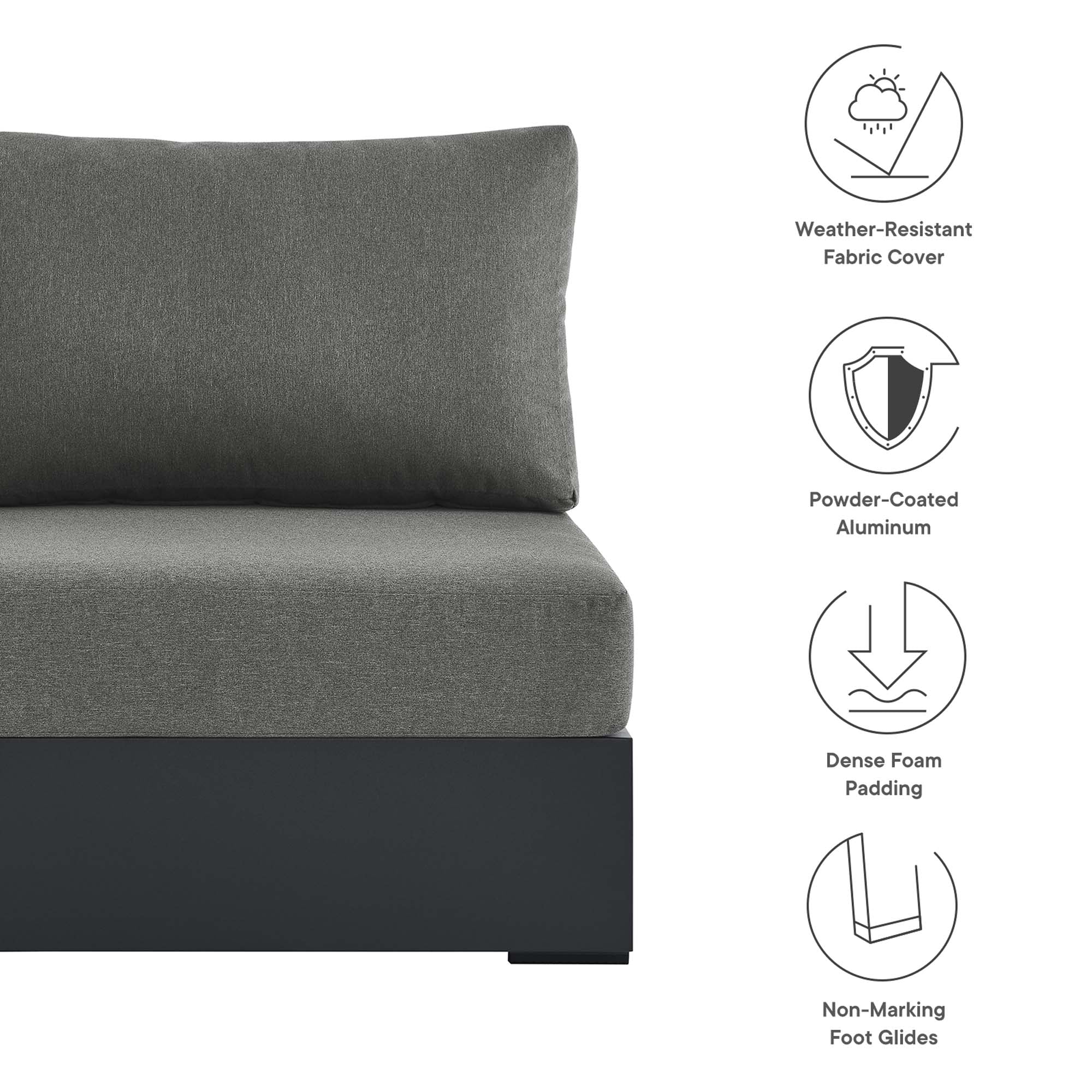Tahoe Outdoor Patio Powder-Coated Aluminum Modular Armless Chair - Gray Charcoal