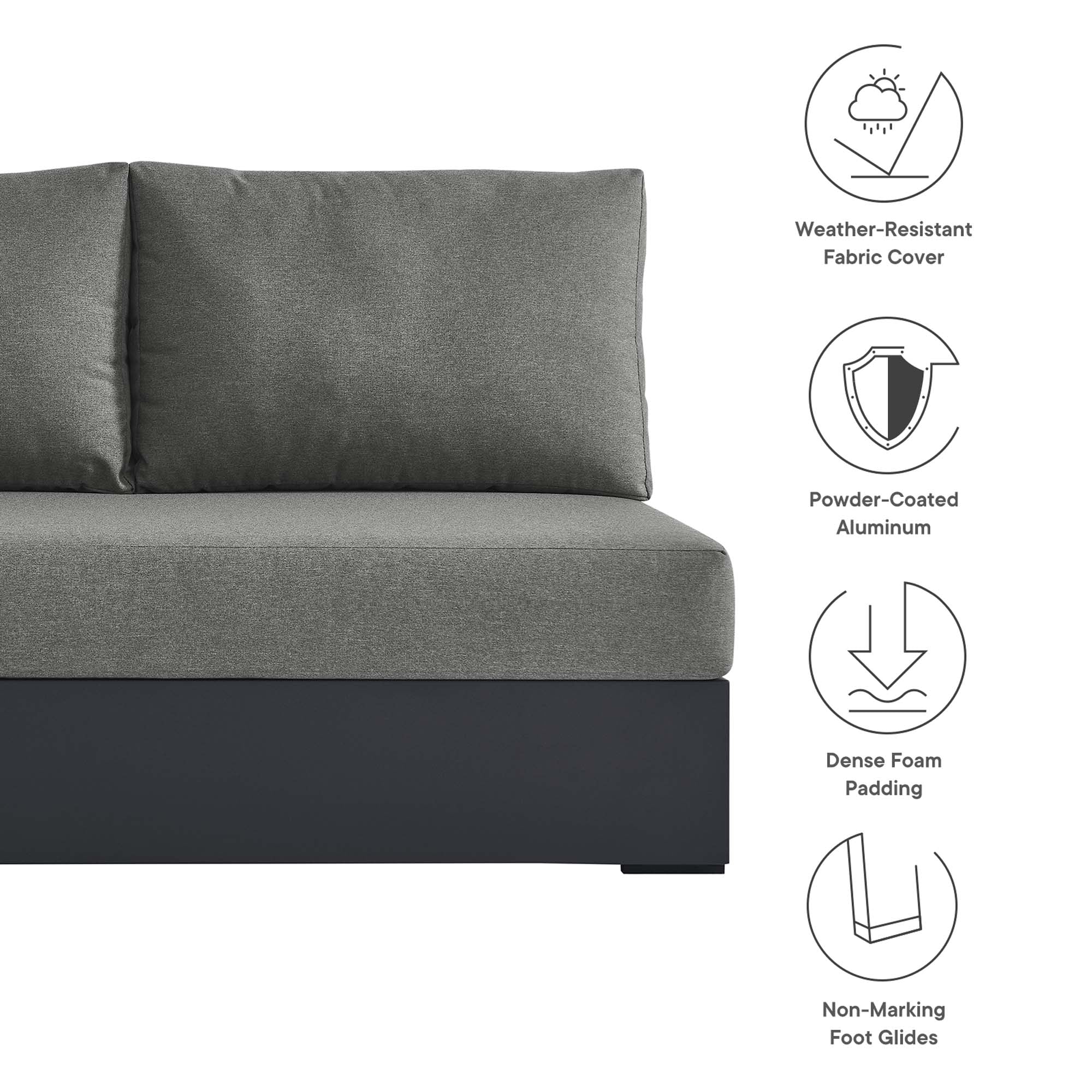 Tahoe Outdoor Patio Powder-Coated Aluminum Modular Left-Facing Loveseat - Gray Charcoal