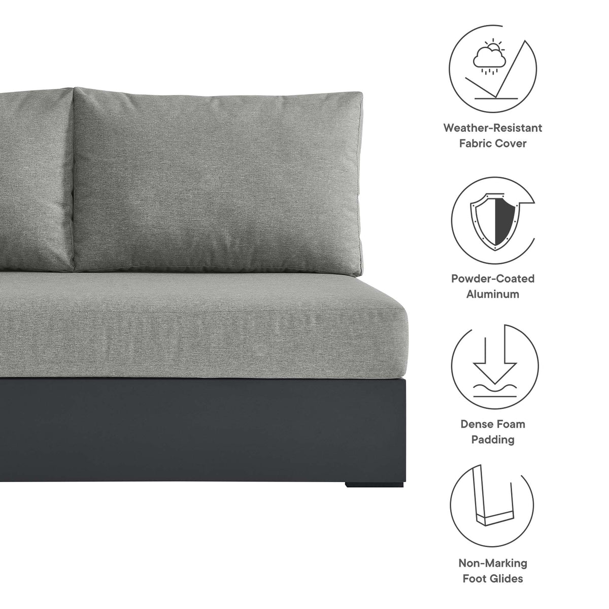 Tahoe Outdoor Patio Powder-Coated Aluminum Modular Left-Facing Loveseat - Gray Gray