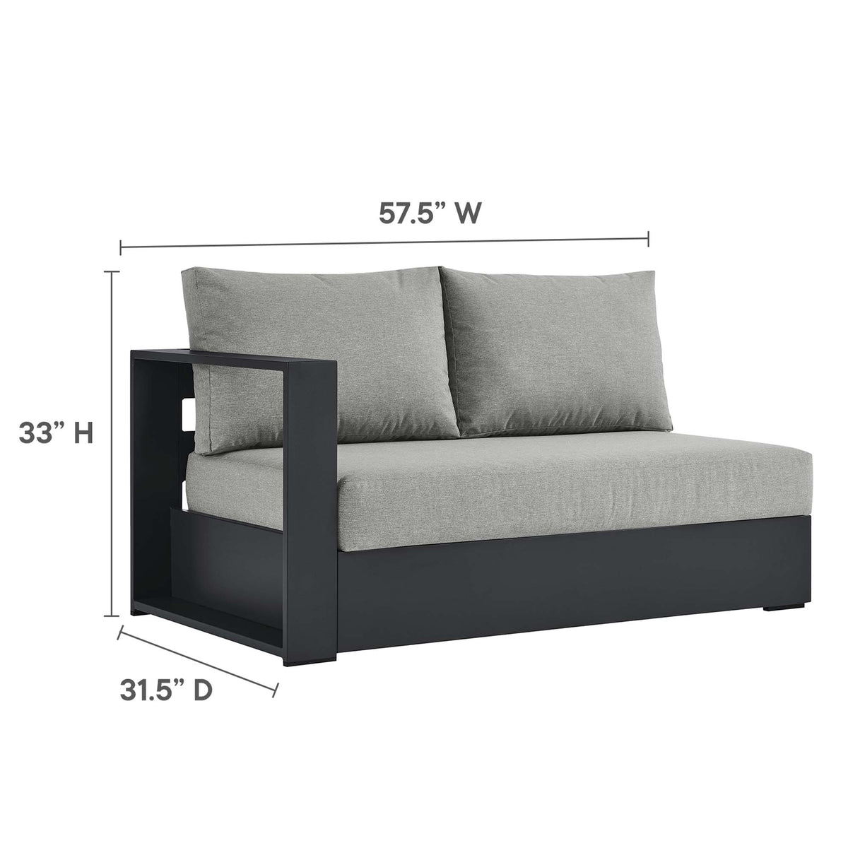 Tahoe Outdoor Patio Powder-Coated Aluminum Modular Left-Facing Loveseat - Gray Gray