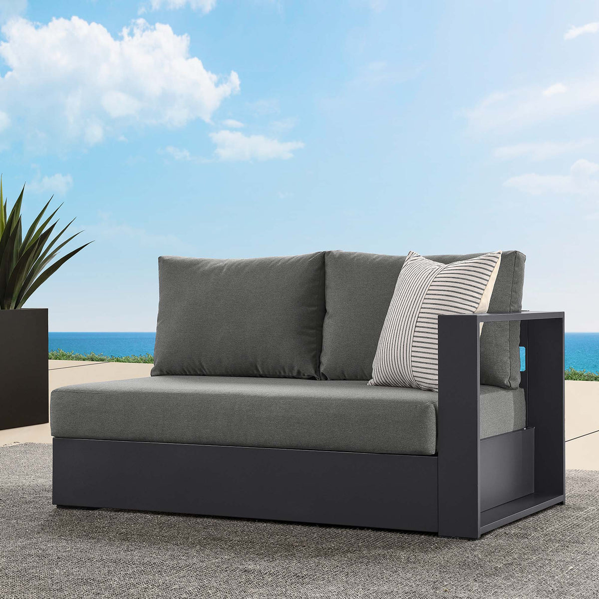 Tahoe Outdoor Patio Powder-Coated Aluminum Modular Right-Facing Loveseat - Gray Charcoal