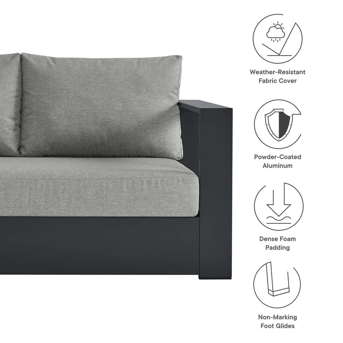 Tahoe Outdoor Patio Powder-Coated Aluminum Modular Right-Facing Loveseat - Gray Gray