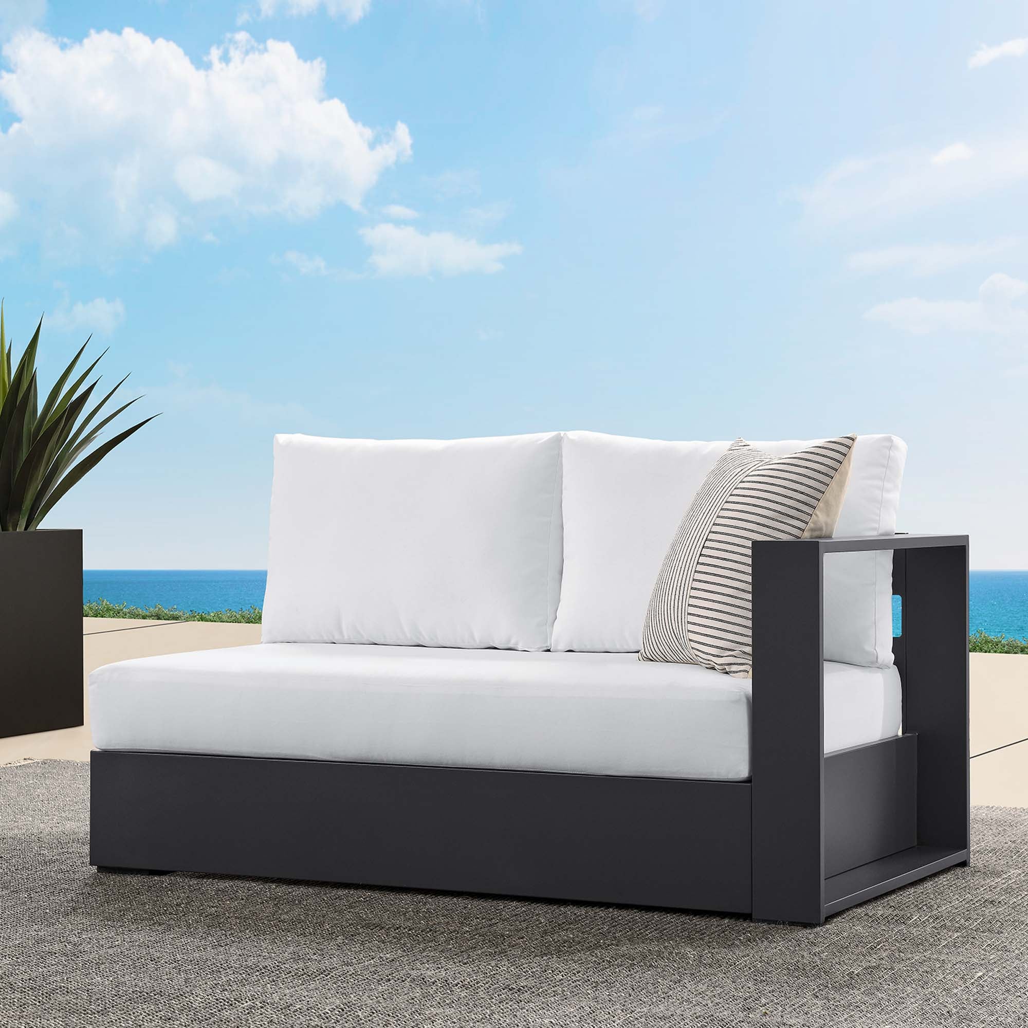 Tahoe Outdoor Patio Powder-Coated Aluminum Modular Right-Facing Loveseat - Gray White