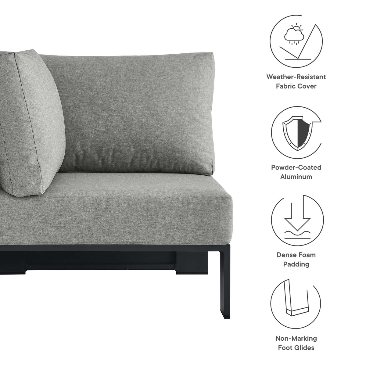 Tahoe Outdoor Patio Powder-Coated Aluminum Modular Corner Chair - Gray Gray