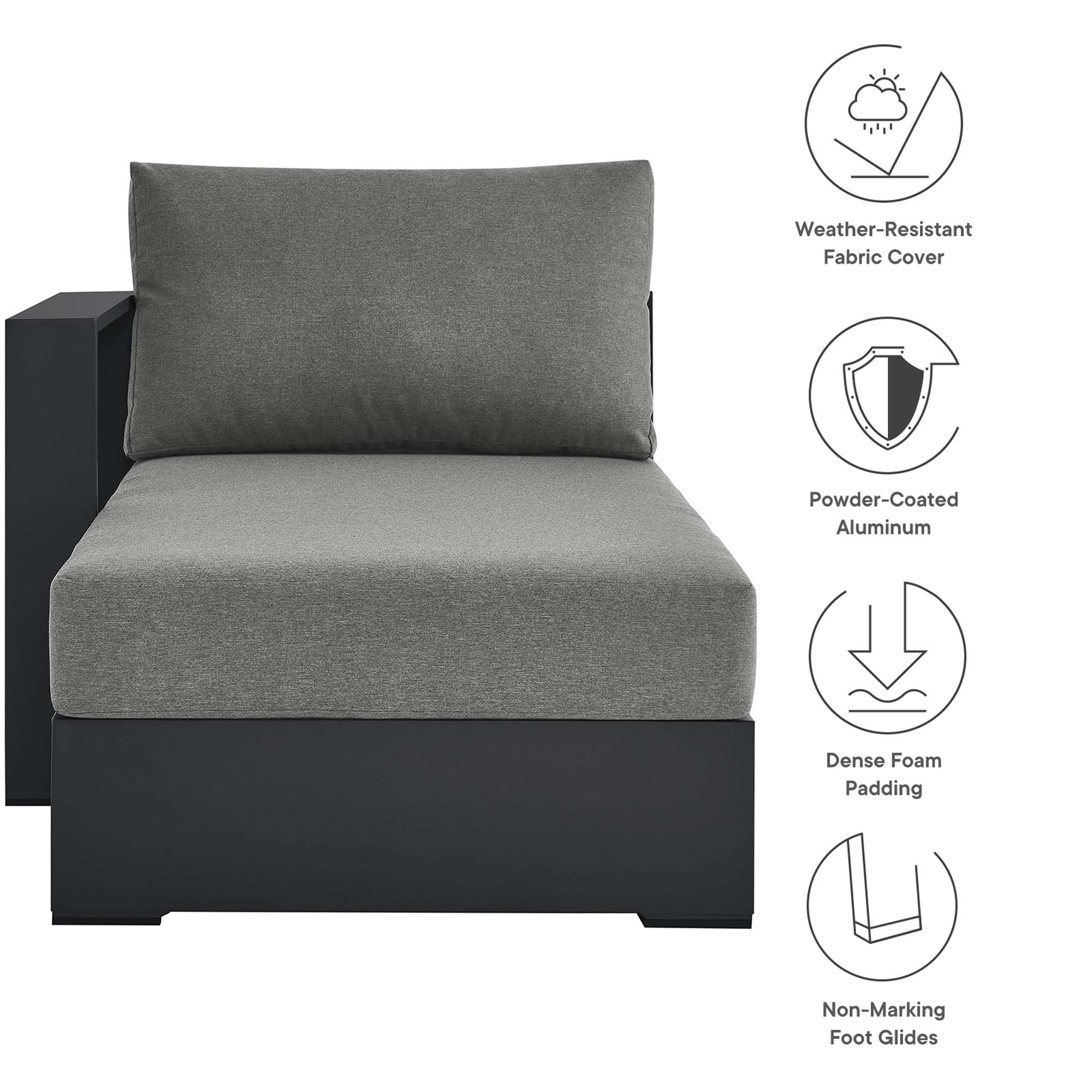 Tahoe Outdoor Patio Powder-Coated Aluminum Modular Left-Facing Chaise Lounge - Gray Charcoal