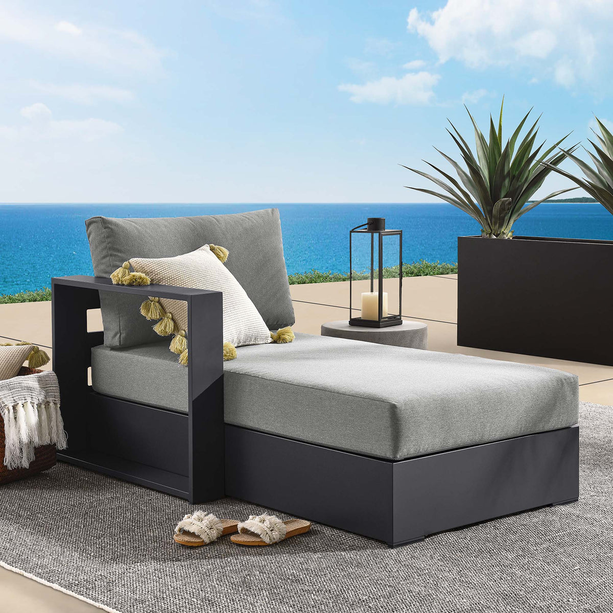 Tahoe Outdoor Patio Powder-Coated Aluminum Modular Left-Facing Chaise Lounge - Gray Charcoal