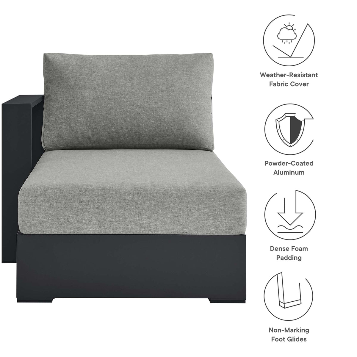 Tahoe Outdoor Patio Powder-Coated Aluminum Modular Left-Facing Chaise Lounge - Gray Gray