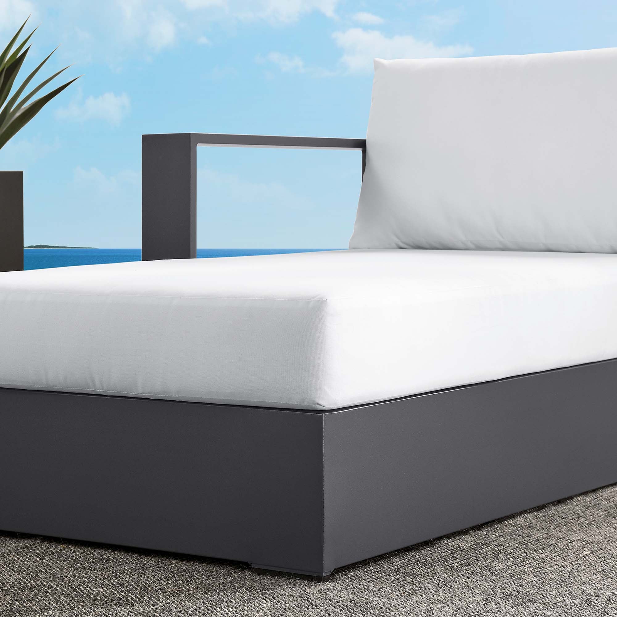 Tahoe Outdoor Patio Powder-Coated Aluminum Modular Left-Facing Chaise Lounge - Gray White