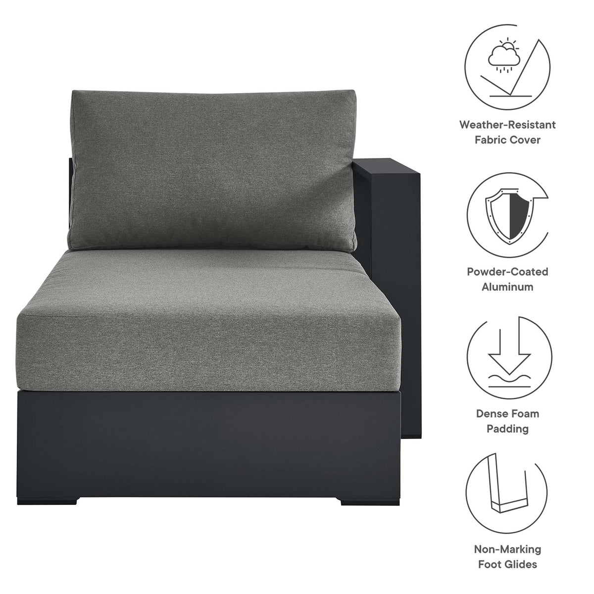 Tahoe Outdoor Patio Powder-Coated Aluminum Modular Right-Facing Chaise Lounge - Gray Charcoal
