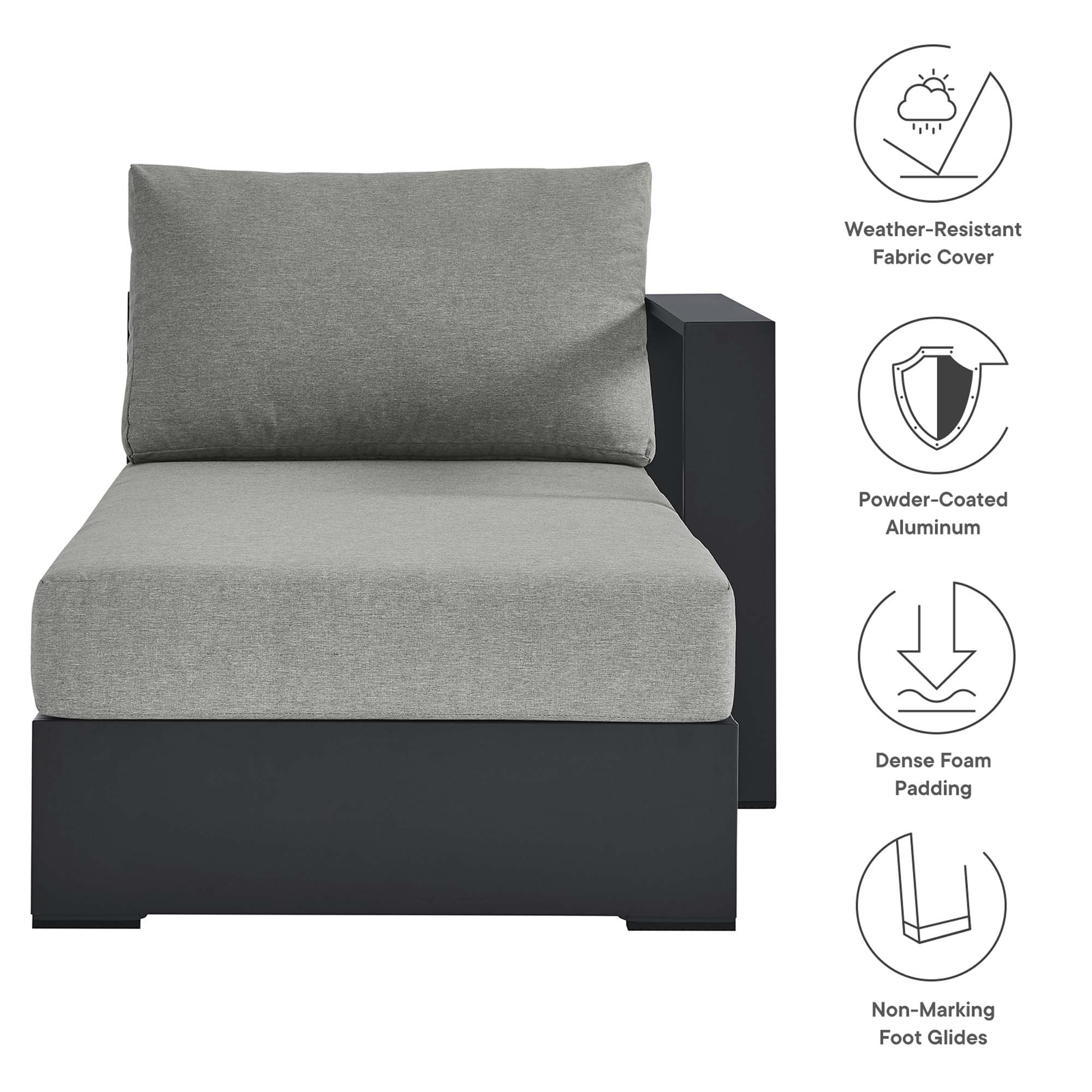 Tahoe Outdoor Patio Powder-Coated Aluminum Modular Right-Facing Chaise Lounge - Gray Gray
