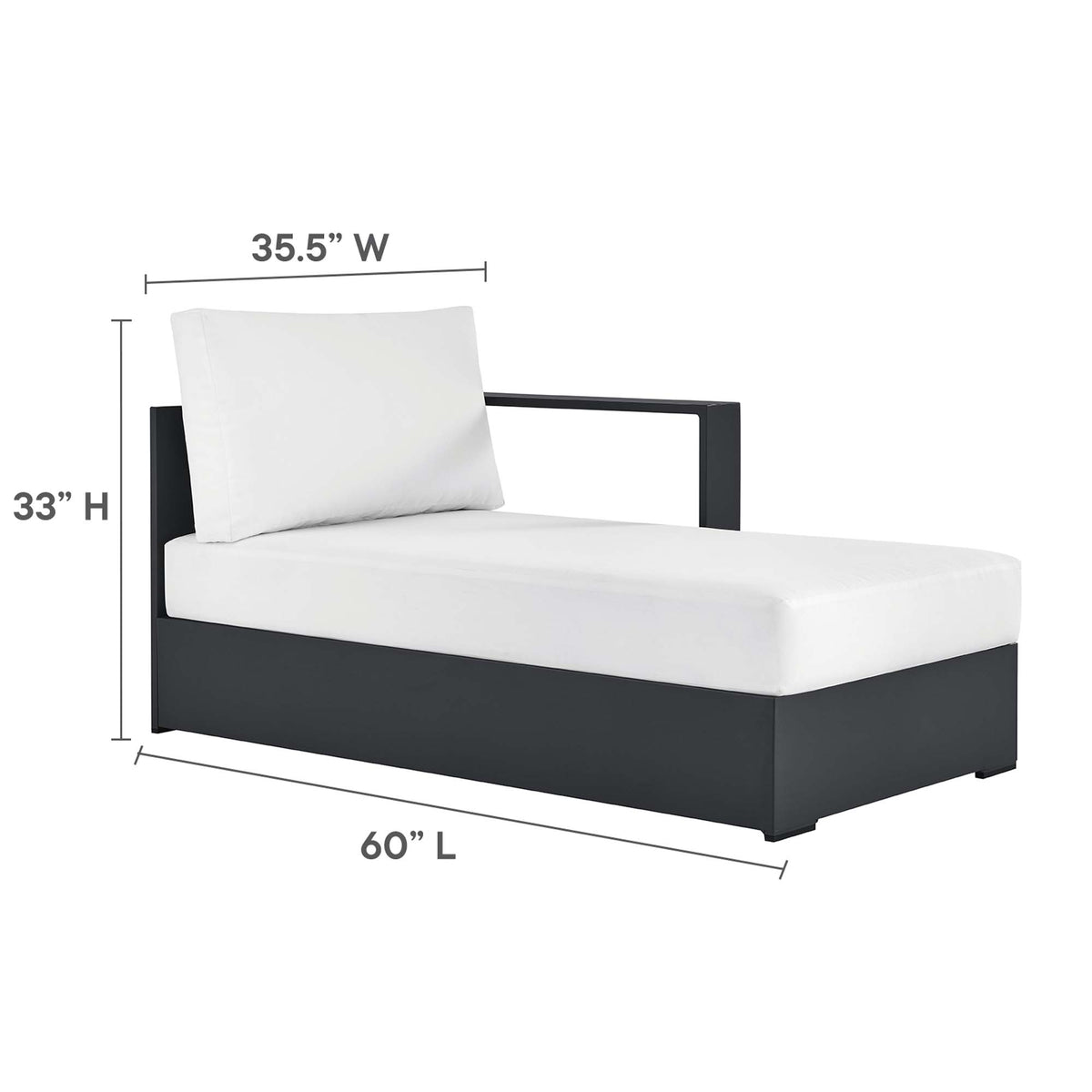 Tahoe Outdoor Patio Powder-Coated Aluminum Modular Right-Facing Chaise Lounge - Gray White